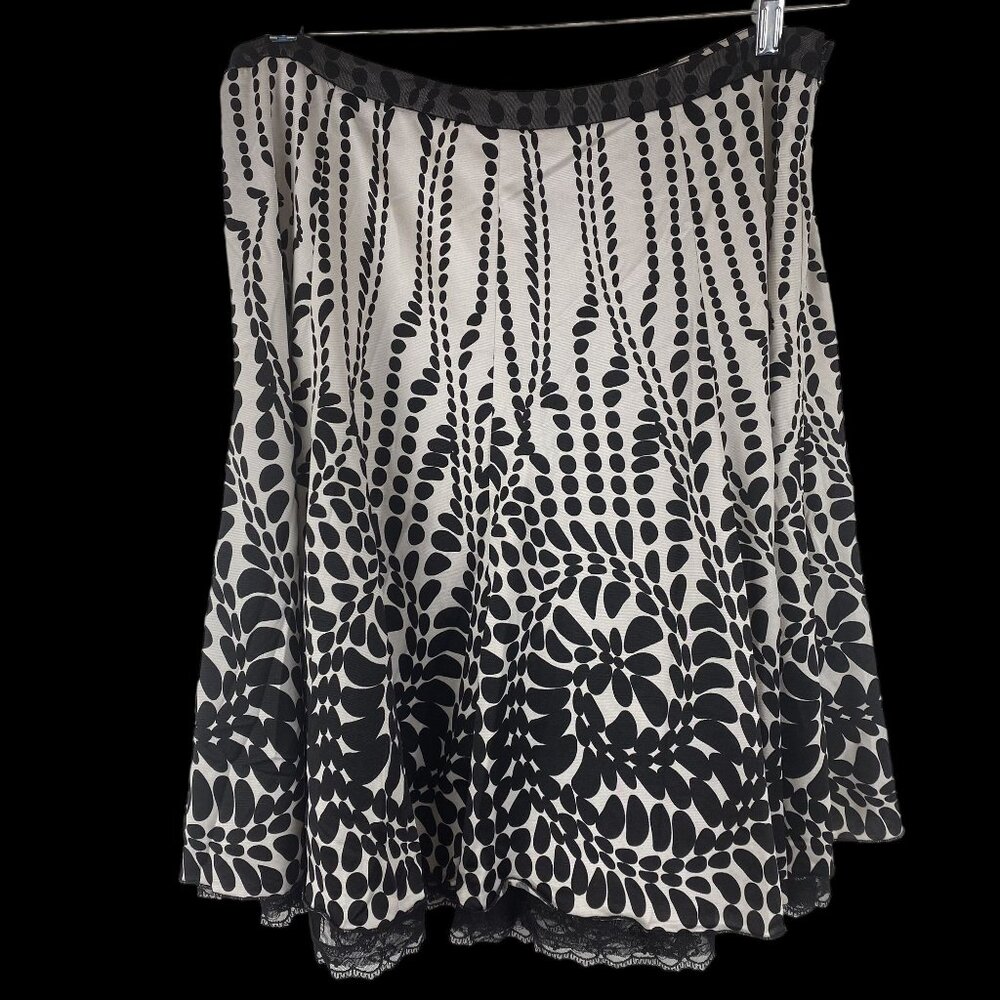VTG Womens 12 Black White Polka Dot Flowy Feminine Lace Trim Hem Skirt